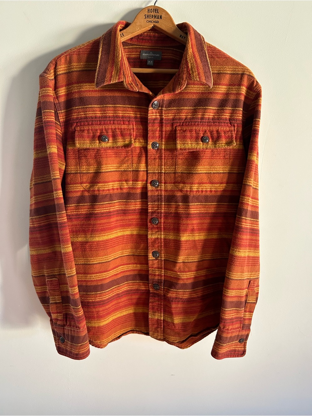 LL Bean Signature 1933 Chamois Cloth Shirt Mens XL R Slim Fit Striped Flannel